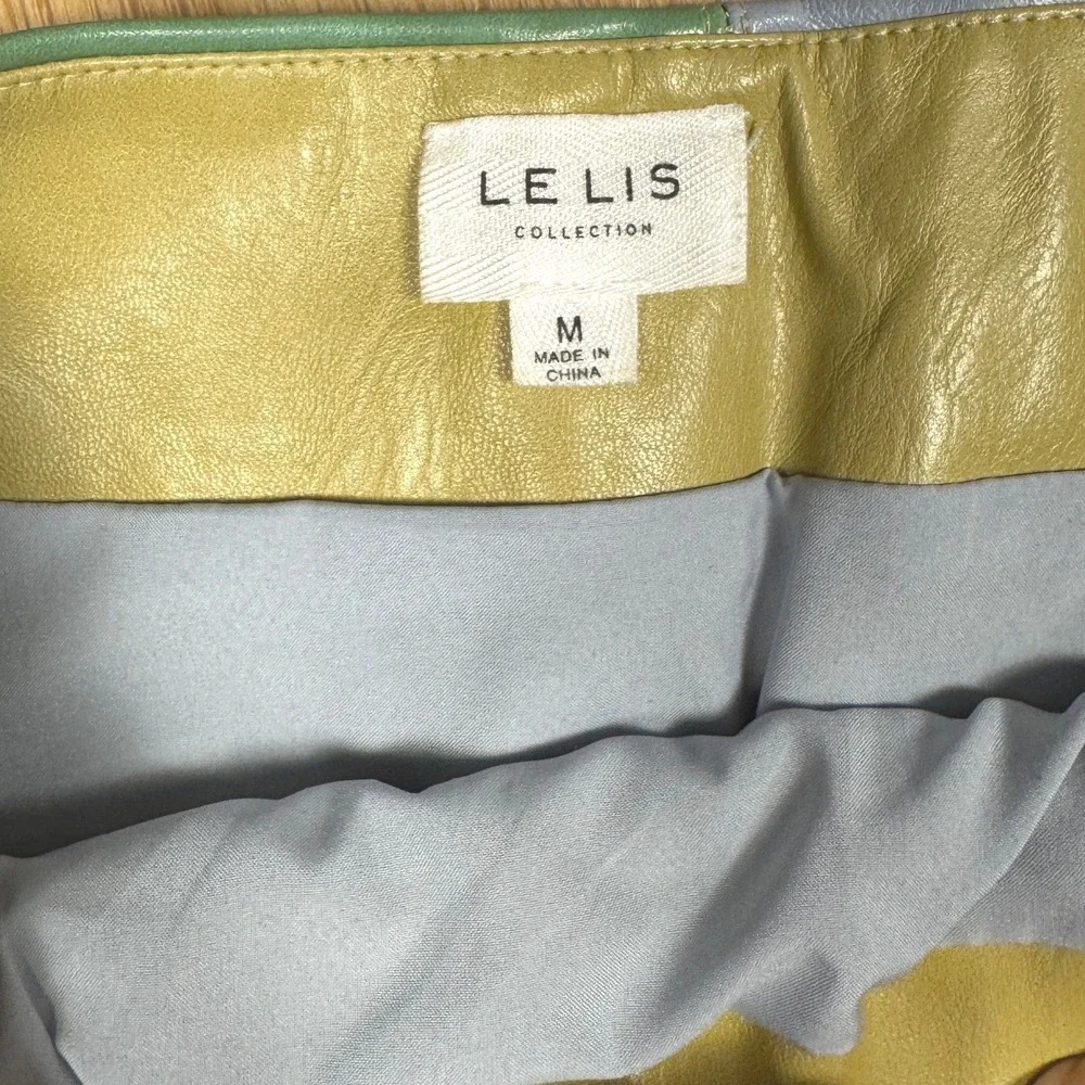 Le Lis Faux Leather Mini Skirt Women's Med Colorful Wave Blue Yellow Green - Picture 3 of 9